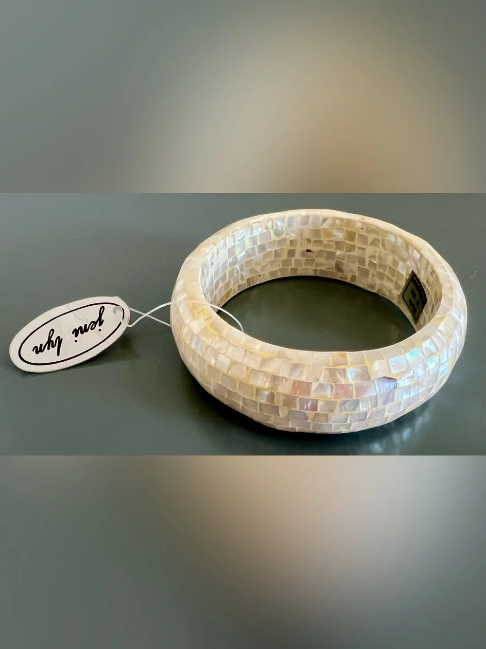 NEW Vintage Mother of Pearl Mosaic Design Iridescent Bangle Bracelet, Jeni Lyn